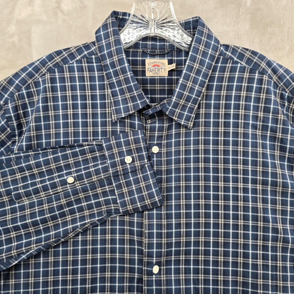 Faherty Button Down Shirt Mens XXL Blue Plaid Long Sleeve Casual